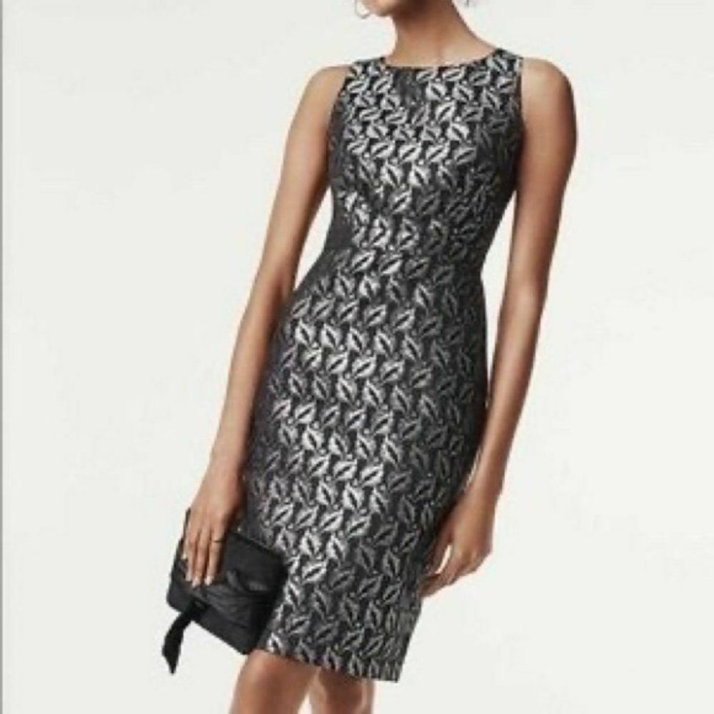 NWT  ANN ATYLOR BLACK FLORAL METALLIC PARTY COCKTAIL CASUAL SHEATH DRESS